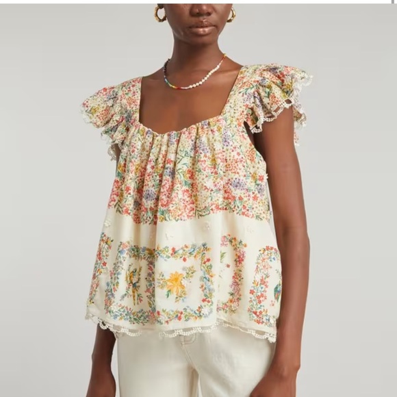 FARM Rio Delicate Forest Scarf Print Cotton Top floral flower flowy size XL - Picture 2 of 8